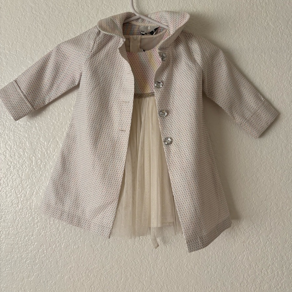 Rare Editions Cream Polka Dot Girls dress and jacket Size 2T
